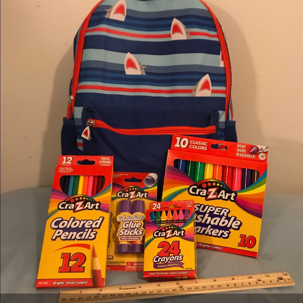 Shark Backpack w School Supplies